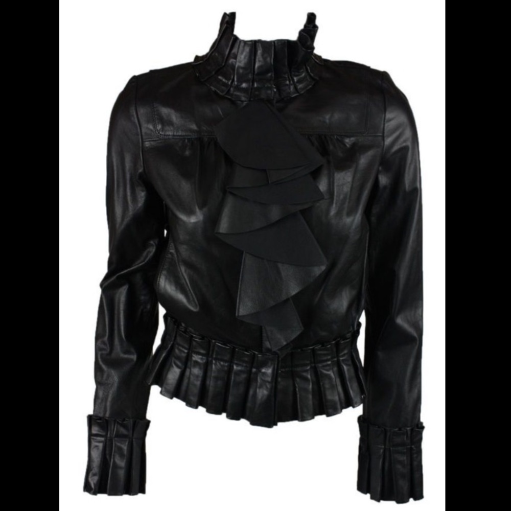 DVF Fanta Ruffle Leather silk Jacket